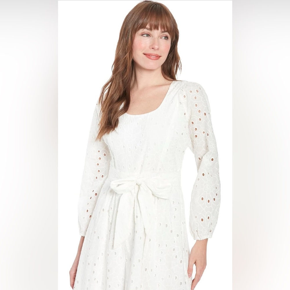 London Times Long Sleeve Scoop Neck A-line Sash Tie | Summer Dresses for Women